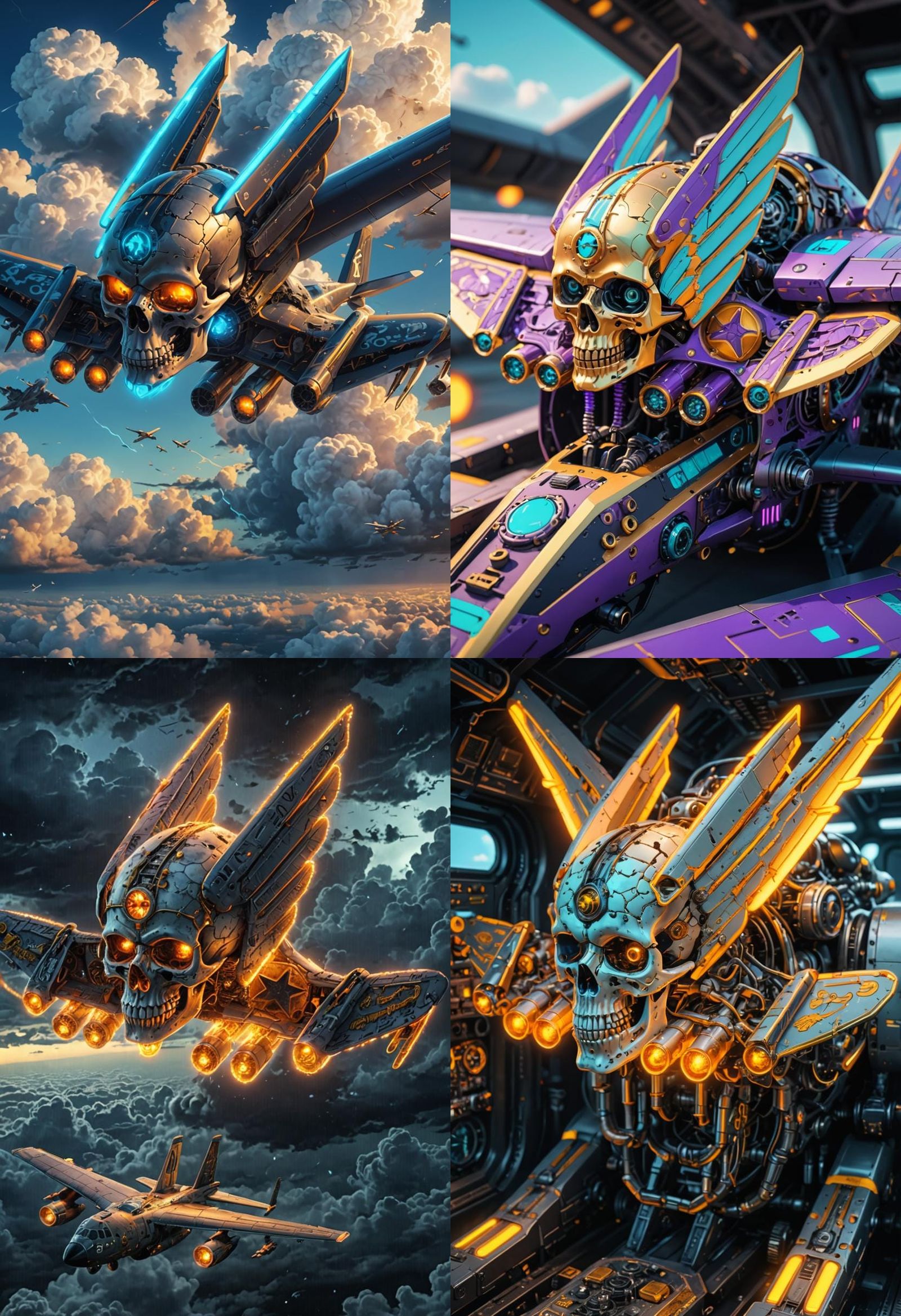 B52 Skull Airplane with Ear Wings in Anime Style