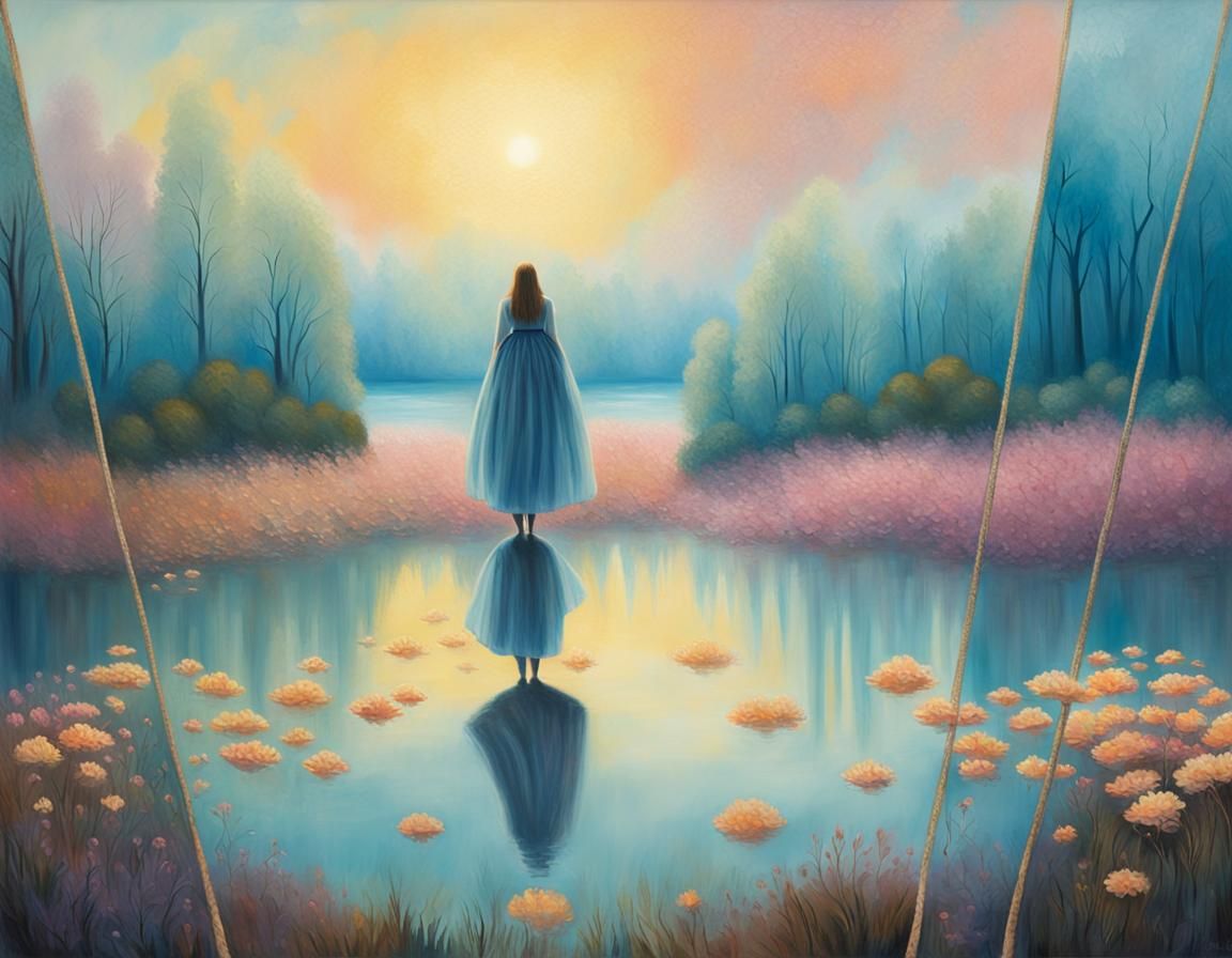 Dreamy Surrealist Landscape with Melting Trees, Oil Painting