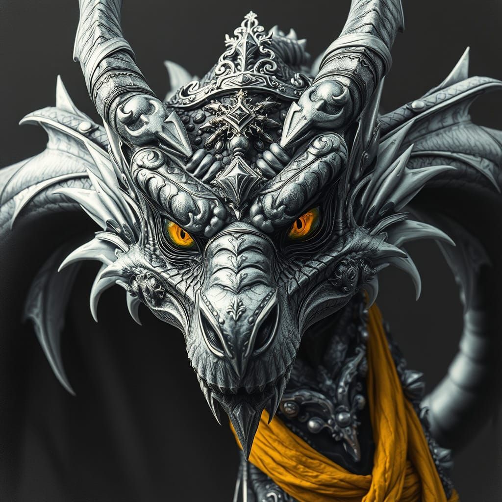 Gritty Fantasy Dragon Portrait in Charcoal and Silver