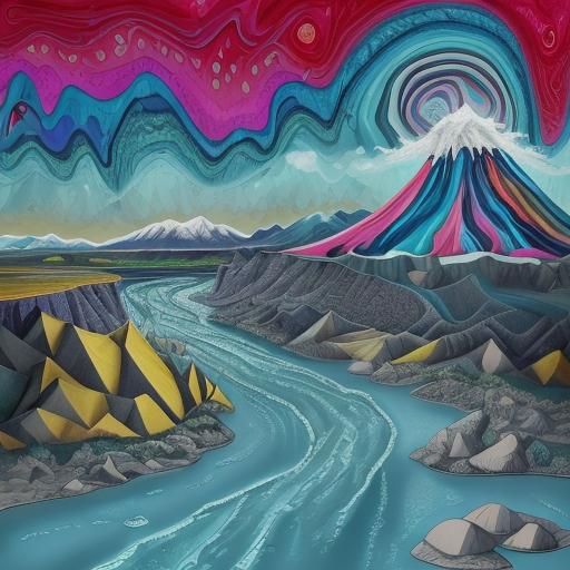 Surreal Mountain Stream: An Abstract Oil Painting