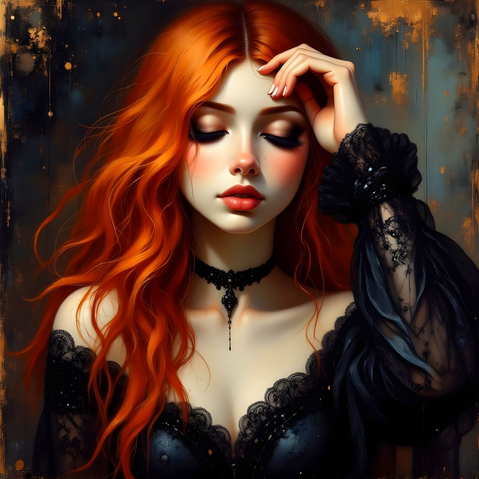 Norse Goddess of Sun with Red Hair in Romantic Goth Style
