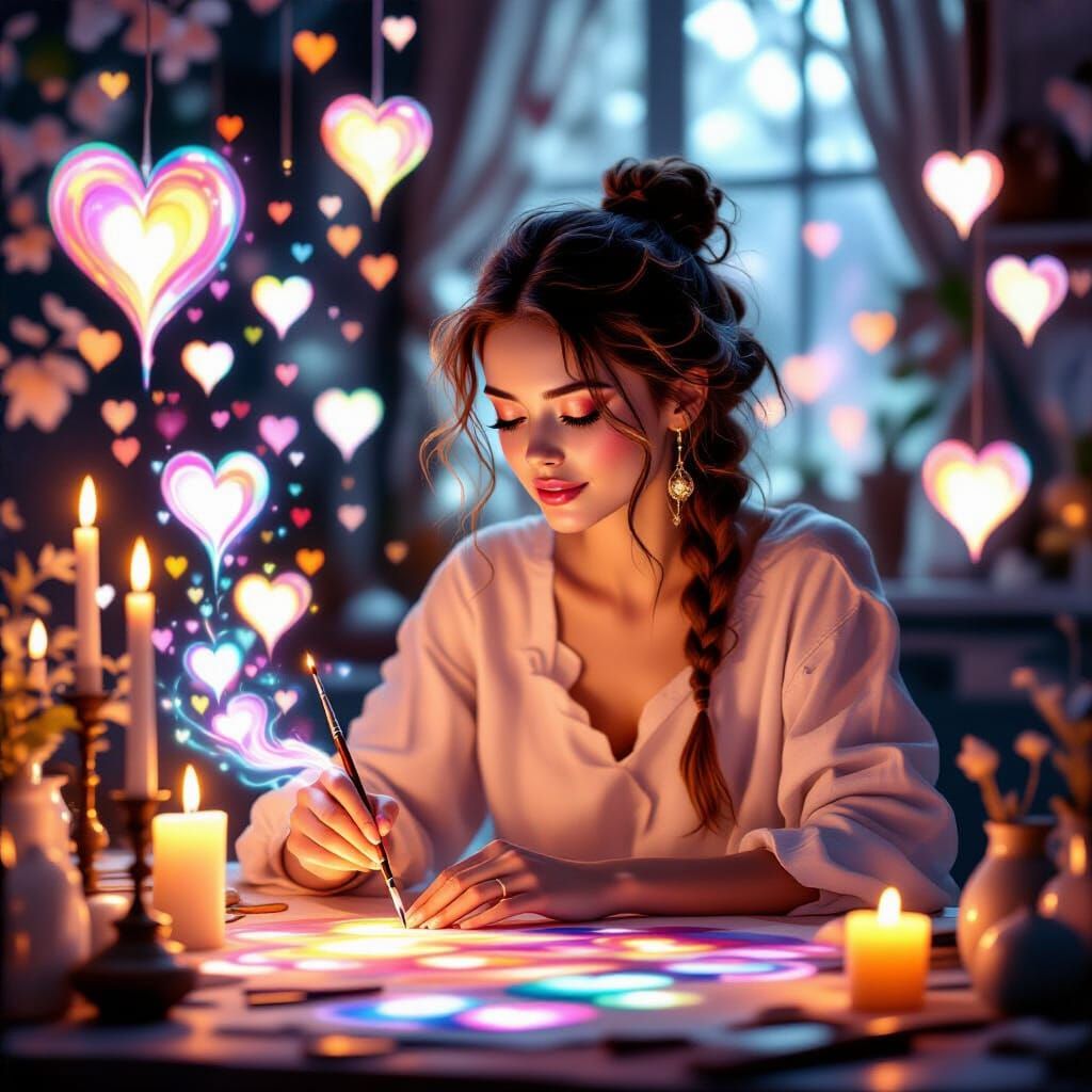 Magical Artist Painting Emotions with Light in Elegant Studi...