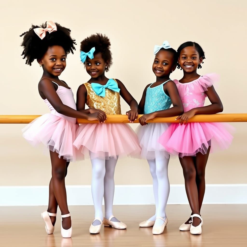 Young African American Ballerinas in Dance Studio