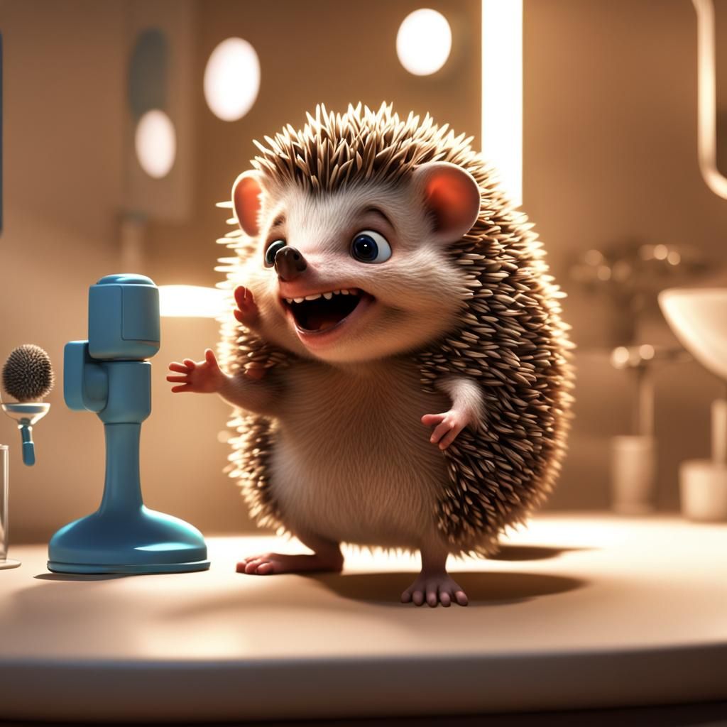 Humorous Hedgehog Reflection in 3D Digital Art