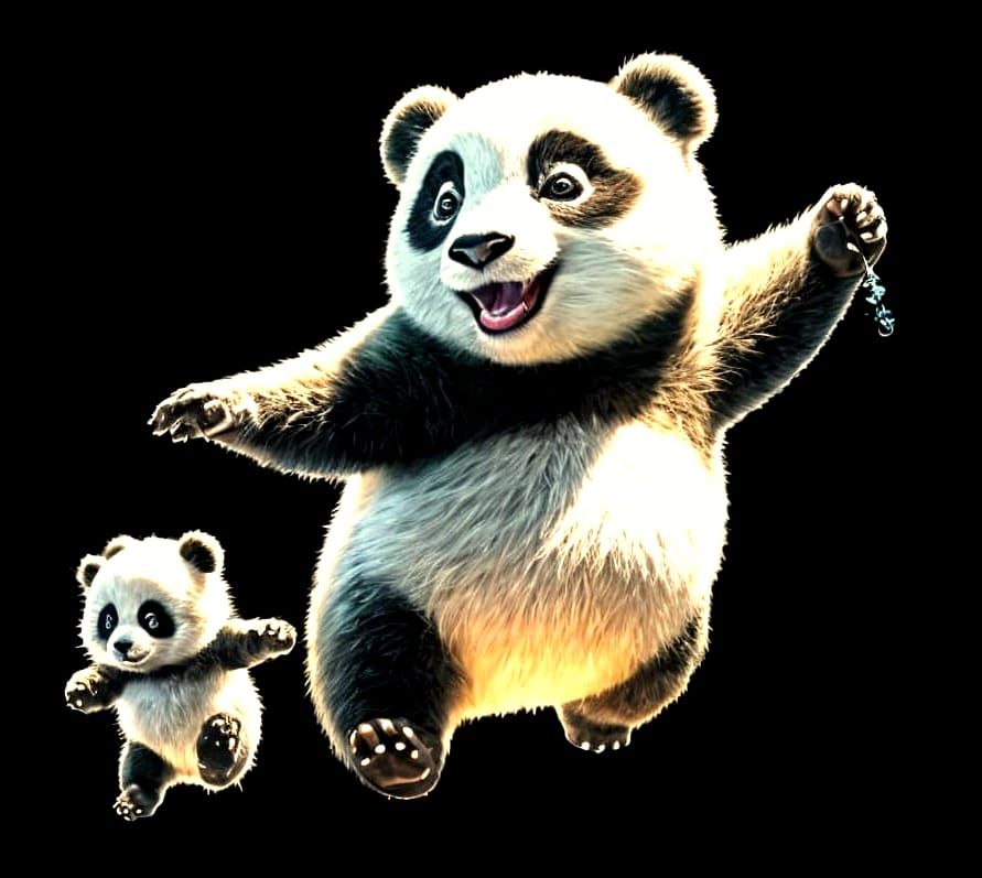 Playful Panda in Bamboo Forest, Painterly Surrealism