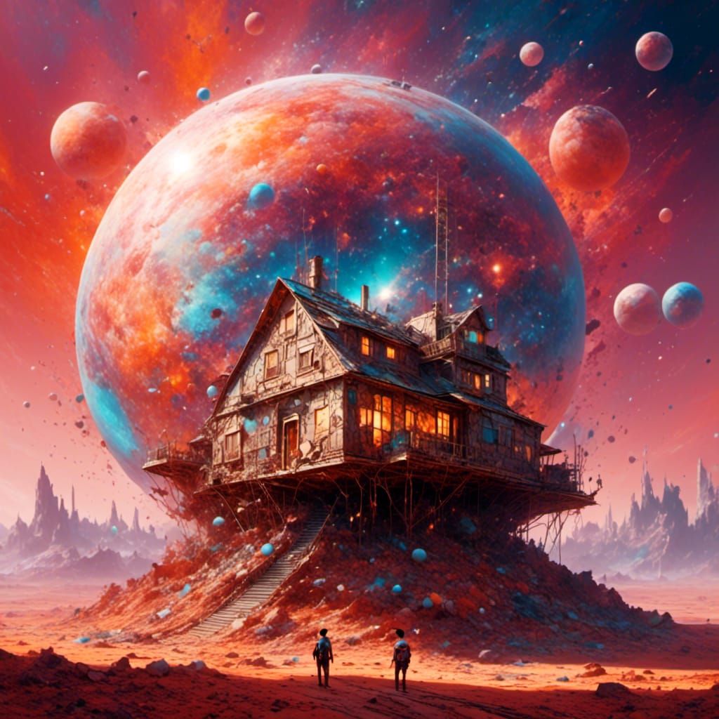 Hyperrealistic Little House on Mars in Splash Art