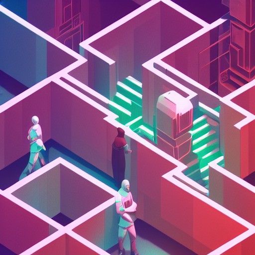 Isometric Sci-Fi Maze in Vaporwave Style