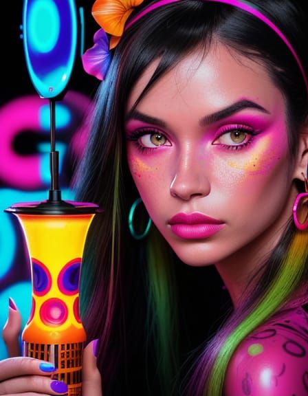Ethereal 1960s Girl in Vibrant Lava-Lamp Hues