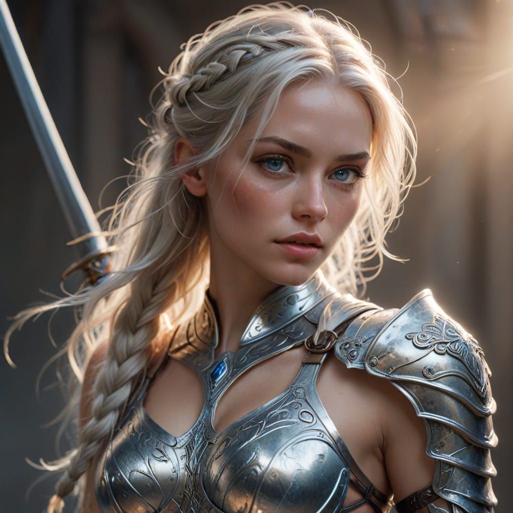 Surreal Warrior Maiden in Hyperrealistic Digital Art