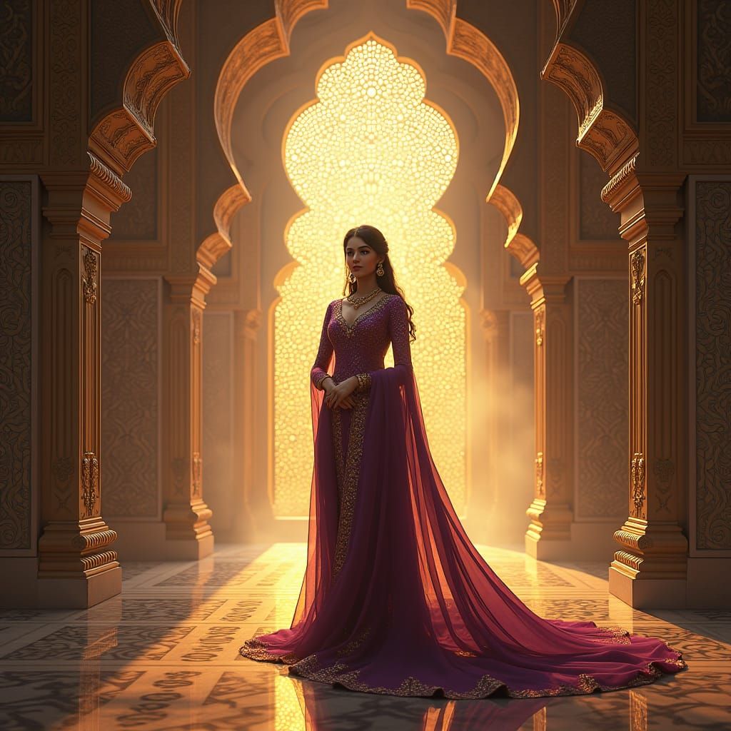 Regal Indian Woman in Art Nouveau Dark Fantasy