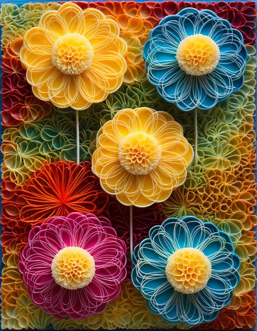 Anthropomorphic Mushrooms in Encaustic Spirograph Art