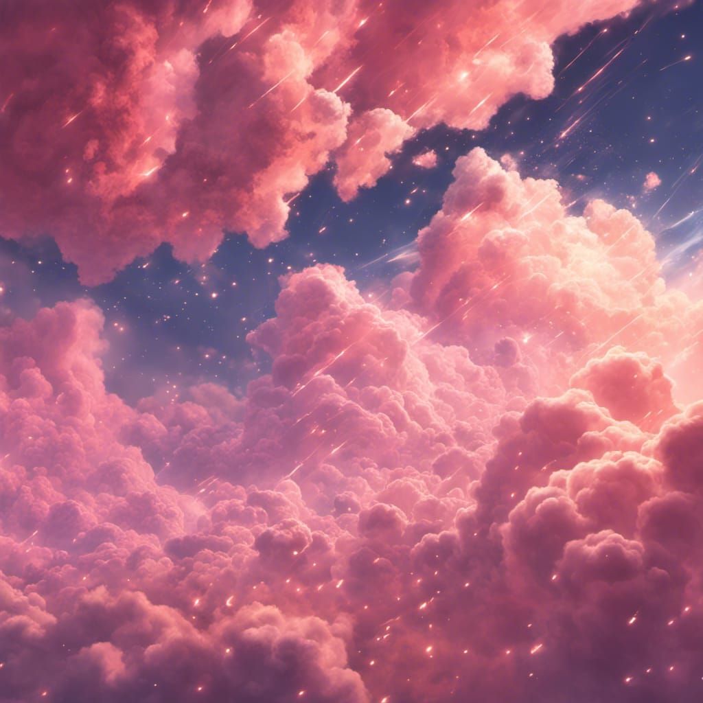 Heavenly Pink Clouds with Stars and Neon Lights