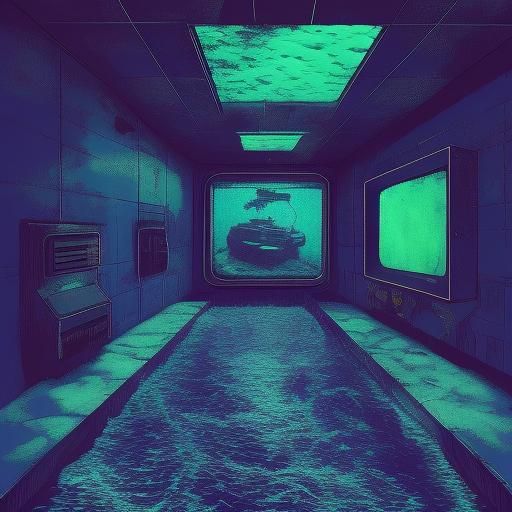 Underwater Research Center in 80s Horror Style