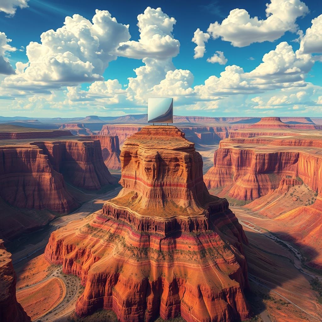 Hyper-Realistic Multicolored Canyons with Silver Monolith