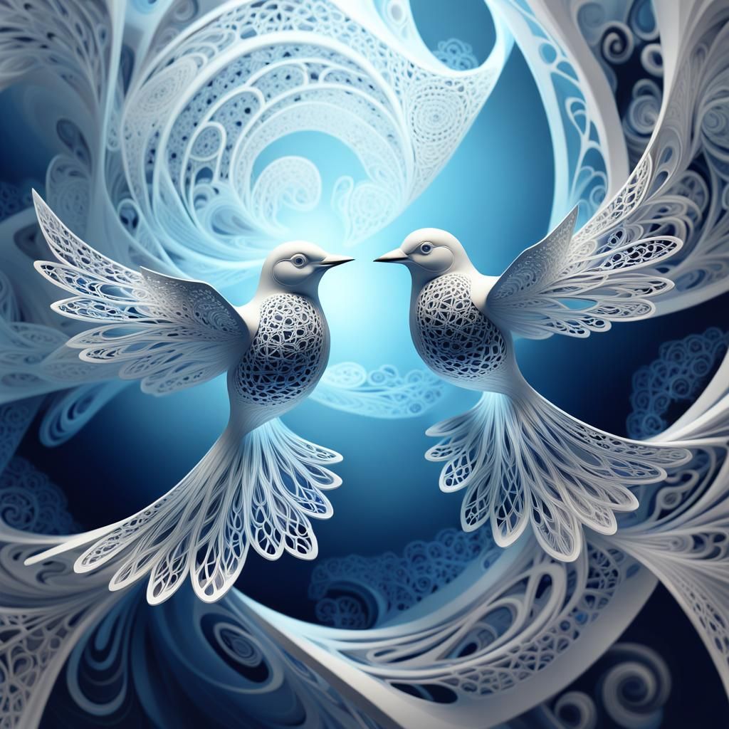 Lace Birds in Abstract Fractal Optical Illusion