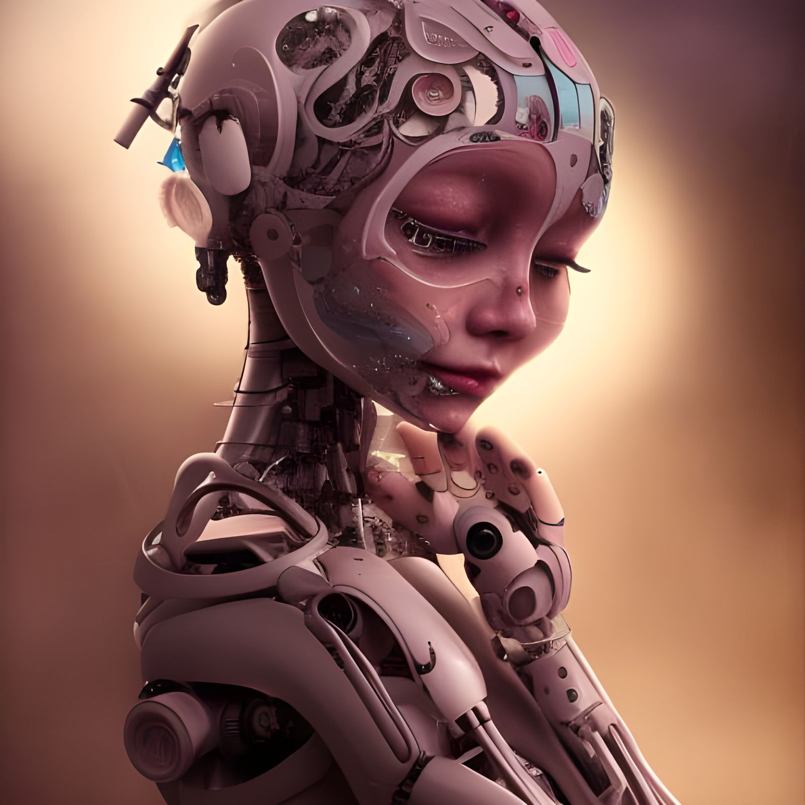 Melancholic Robot Girl as Detailed Matte Painting