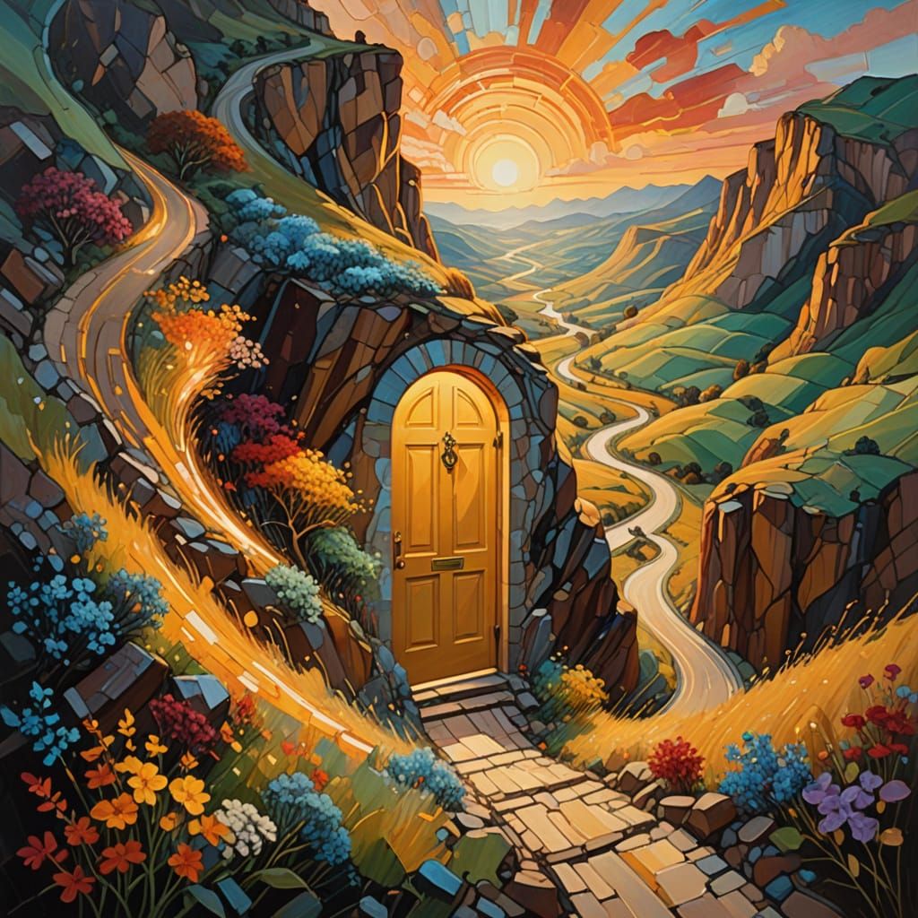 Surreal Inspiration: Figure Appears at Luminous Door on Wind...