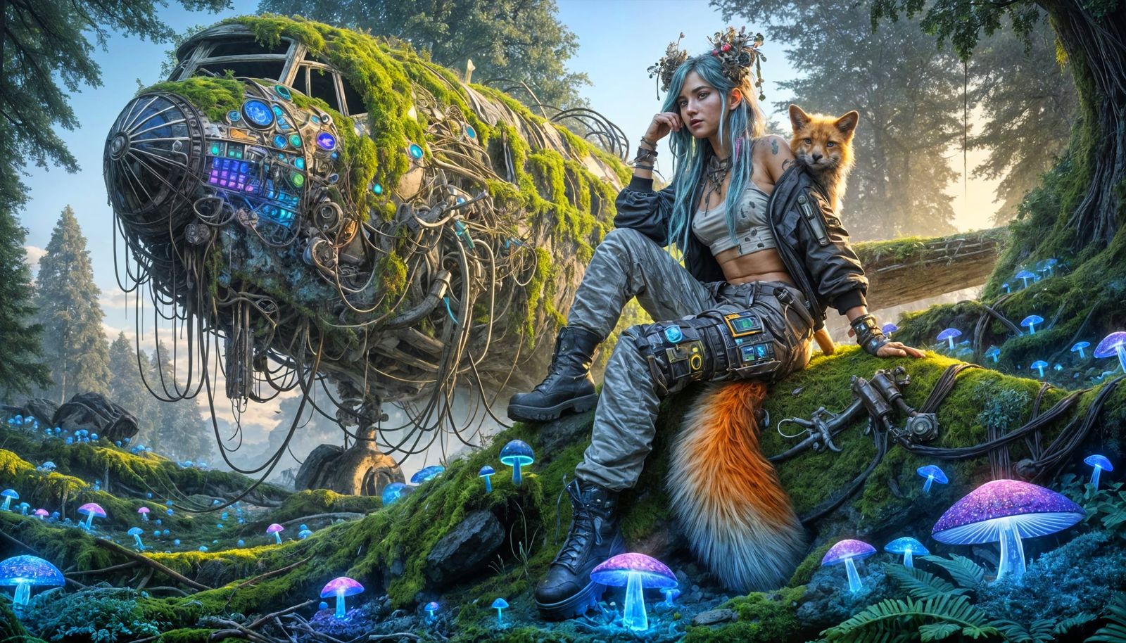 Bioluminescent Toadstool Illuminates Mossy Landscape