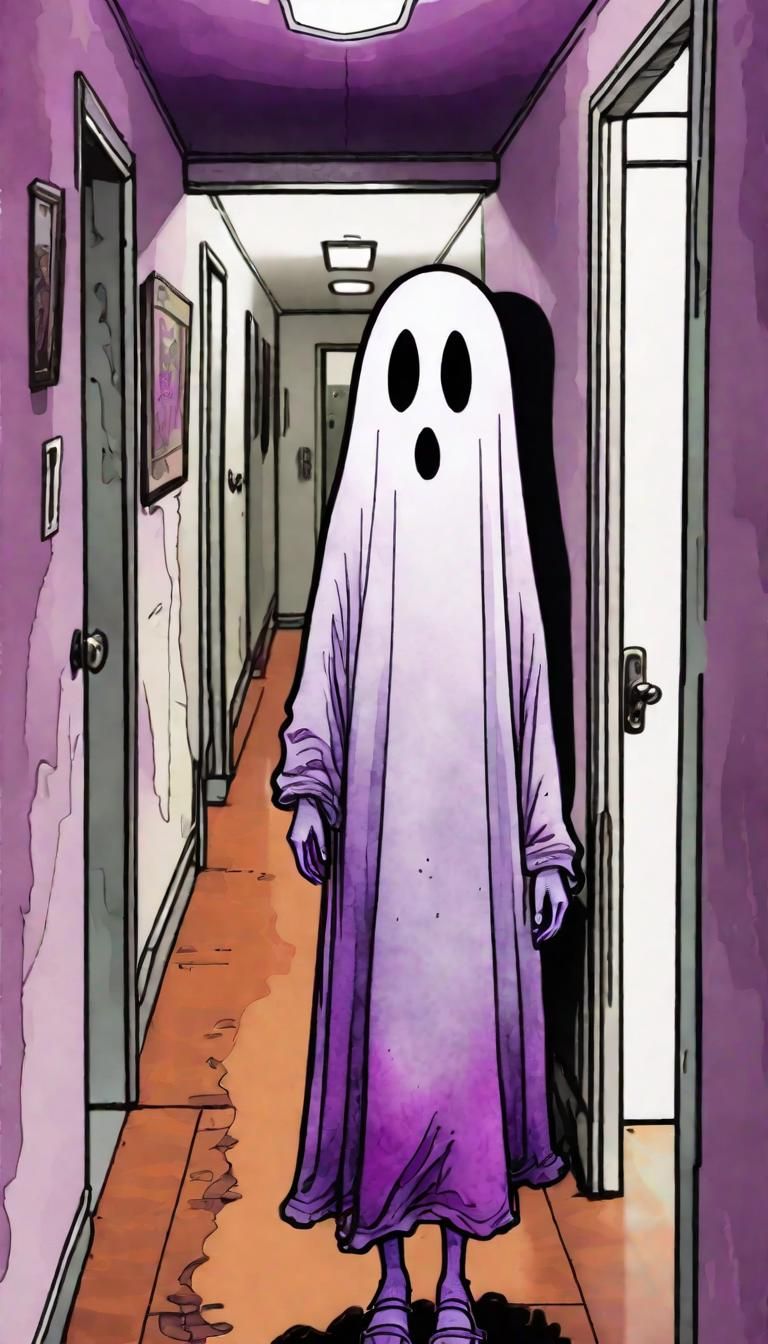 Friendly Purple Ghost Girl in Watercolor Style