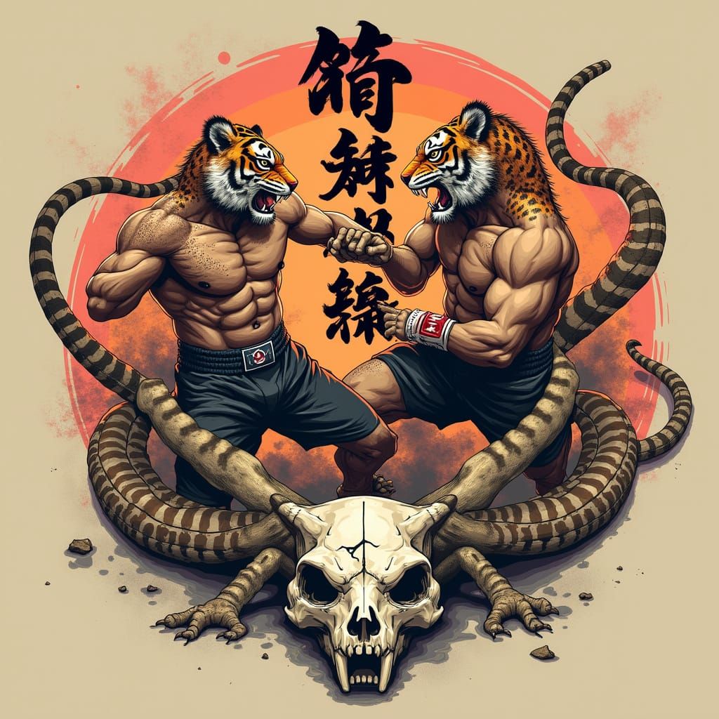 Martial Artists in Tiger Masks Engage in Epic Duel