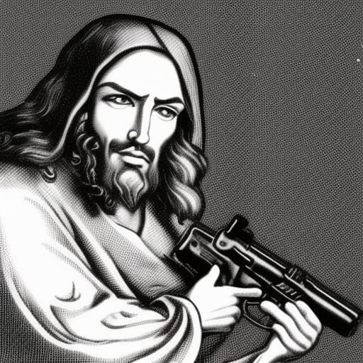 Jesus Christ Holding a Gun: AI Image
