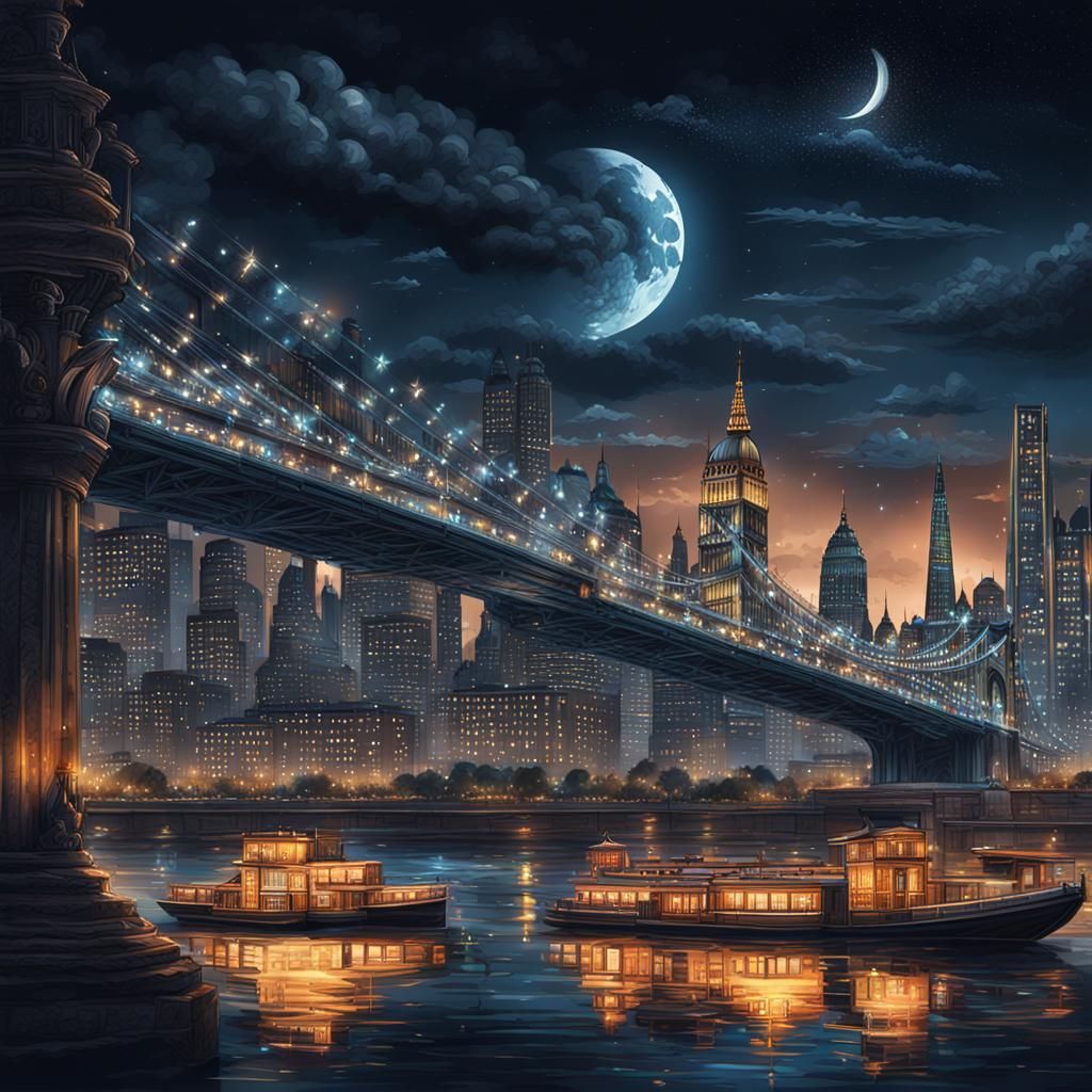 Dazzling City Lights at Night: Hyperrealistic Illustration