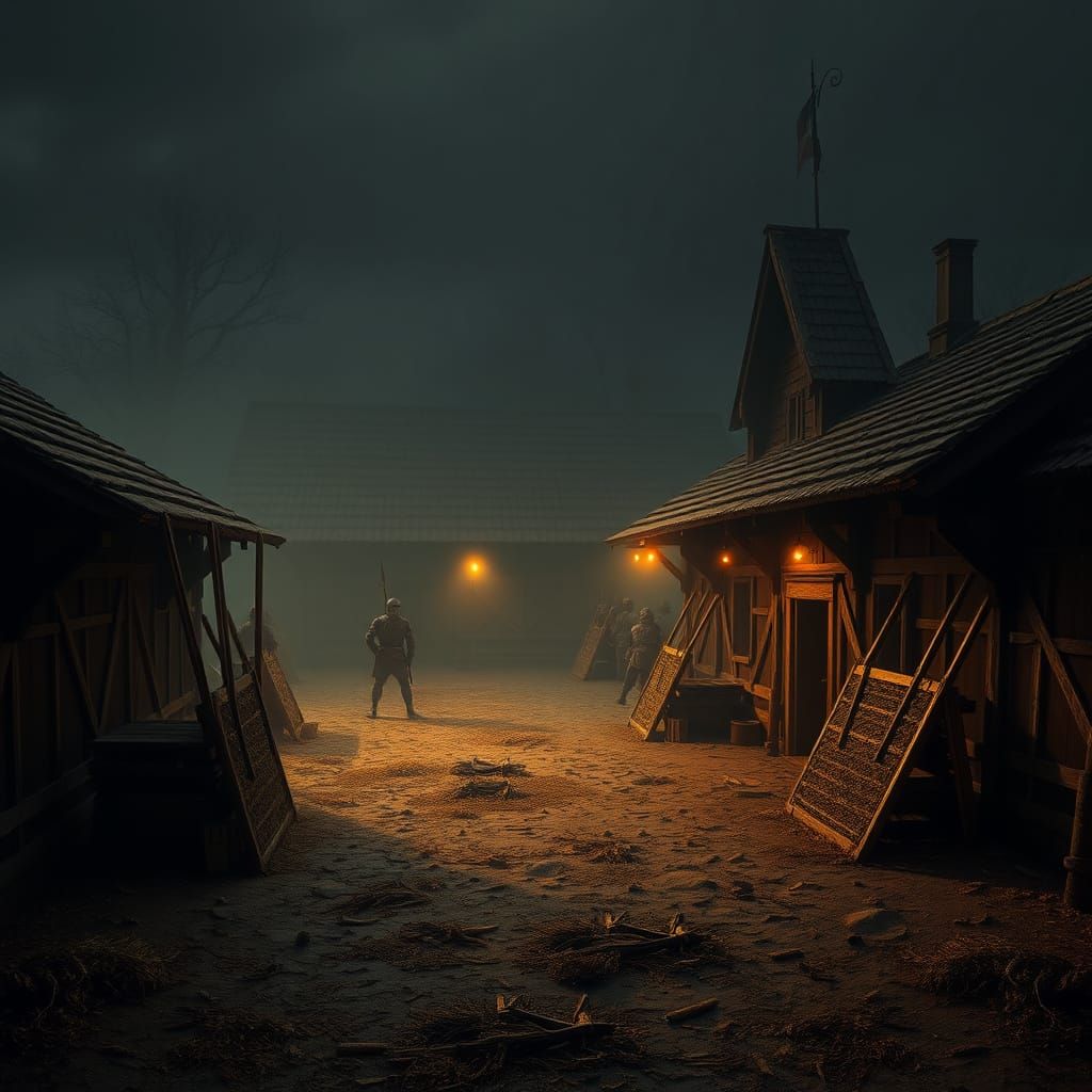 Medieval Barracks in Fog: Digital Matte Painting