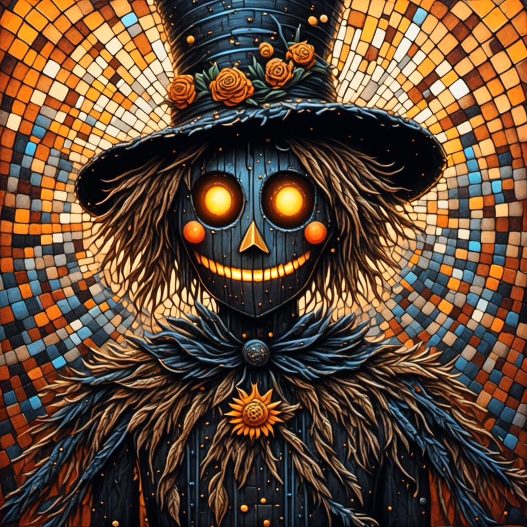 Neon Steampunk Scarecrow in a Dreamlike Fantasy