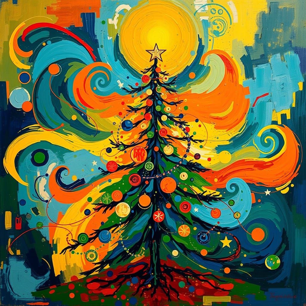 Vibrant Christmas Tree in Swirling Impasto Colors