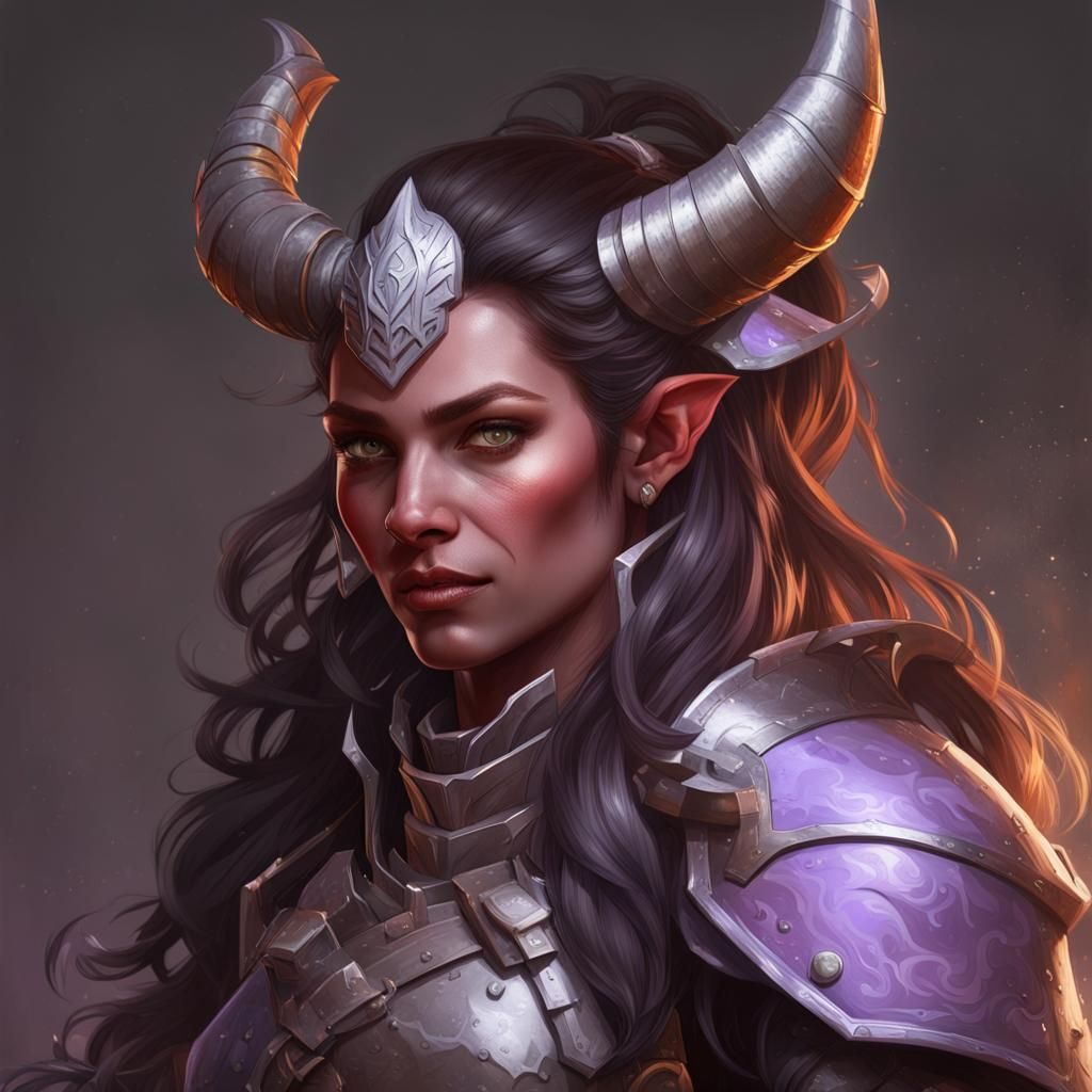 Tiefling Knight Portrait in Detailed Digital Art Style