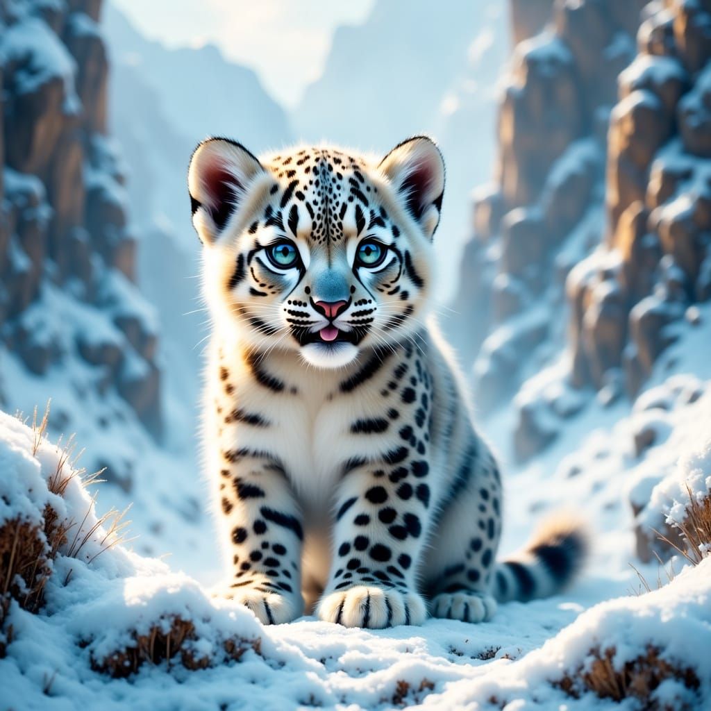 Snow Leopard in Ethereal Mountain Landscape