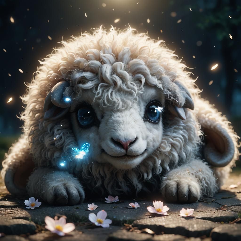 Adorable Sheep in Enchanting Night Sky: 3D Anime Art