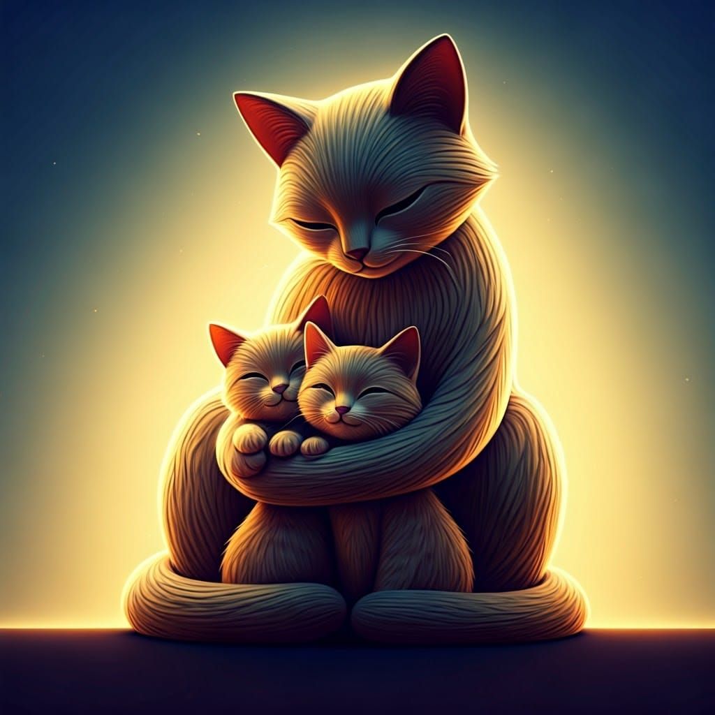 Mother Cat and Kittens: Whimsical Calder-like Sculpture