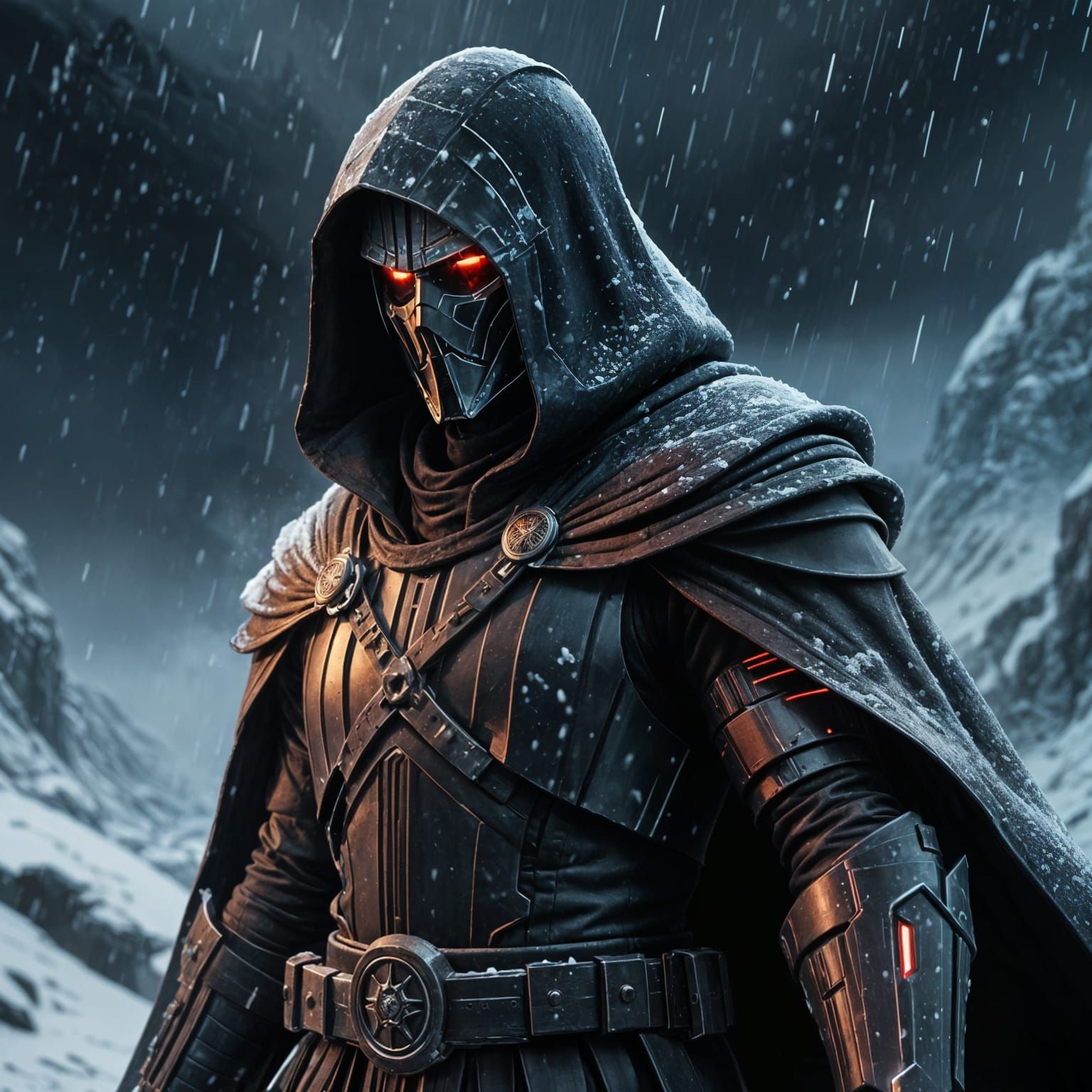 Sith Inquisitor Warrior on Snowy Mountain Peak