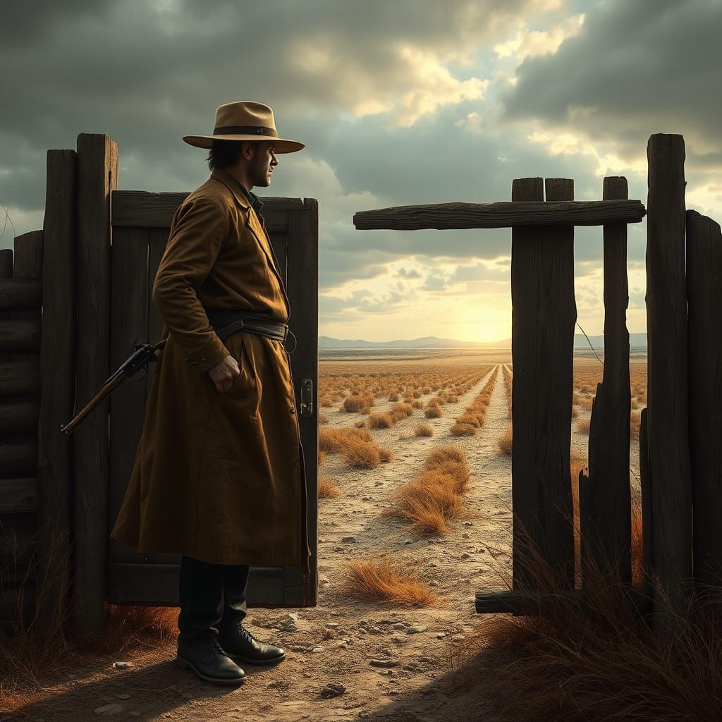 Gunslinger at the Gate: A Surreal Digital Painting