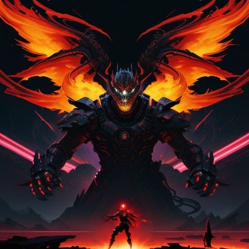 Cyberpunk Warrior Unleashes Fiery Fist of Energy