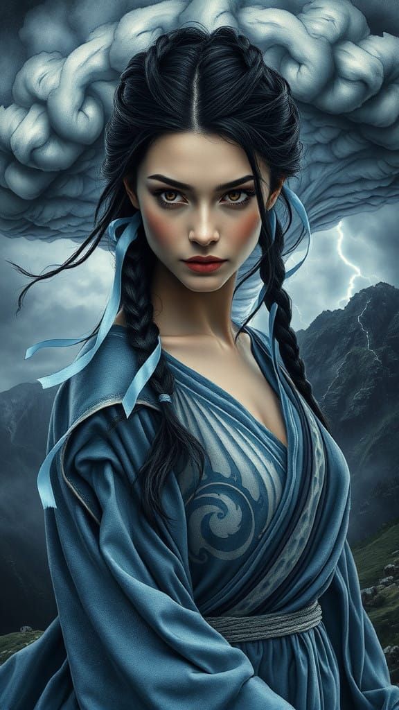 Epic Storm Mage Portrait in Cyberpunk Charcoal Style