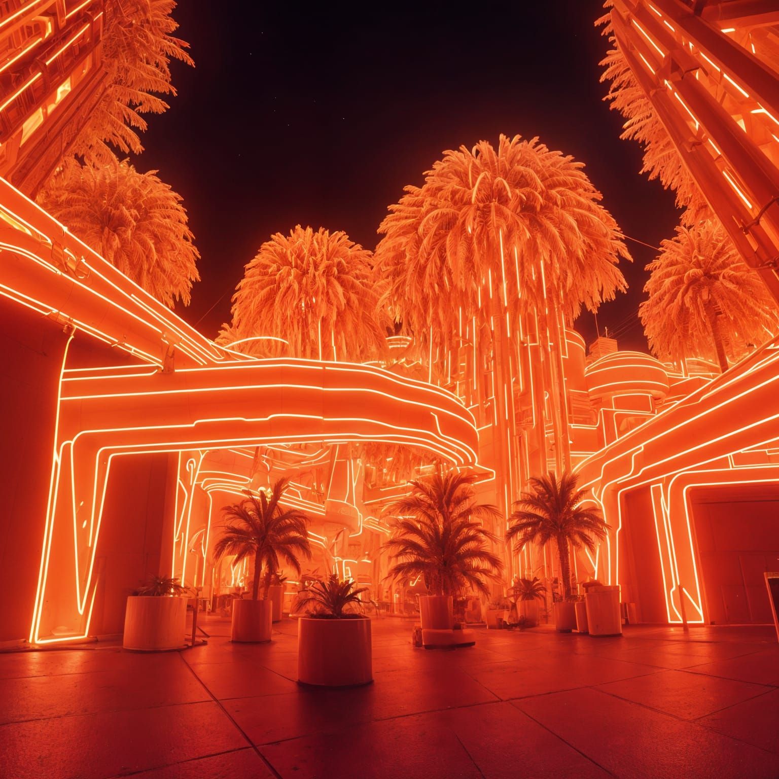 Retro-Futuristic Orange Village Holiday Celebration in 80s/9...