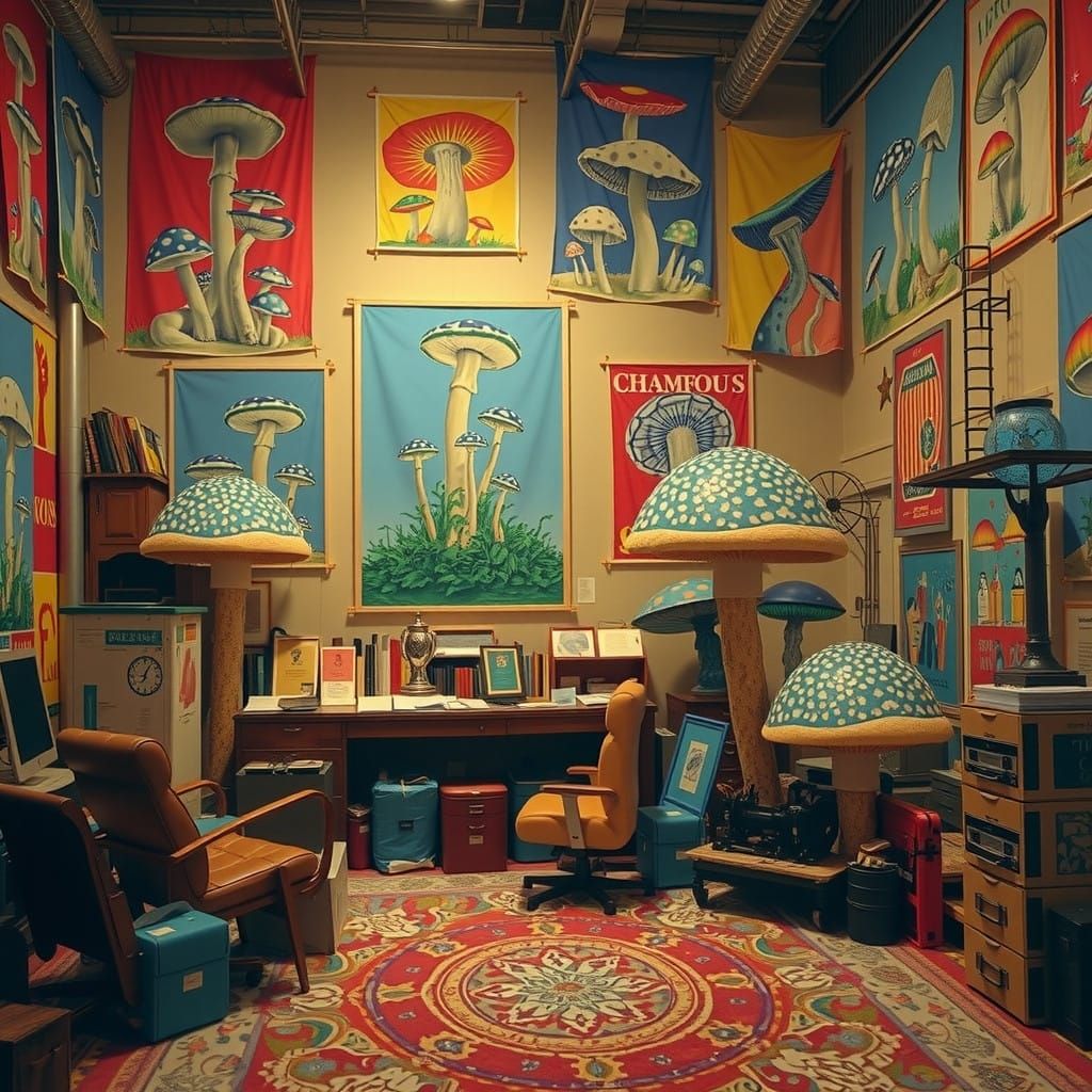 Fungal Bureaucracy in Vibrant Industrial Landscape