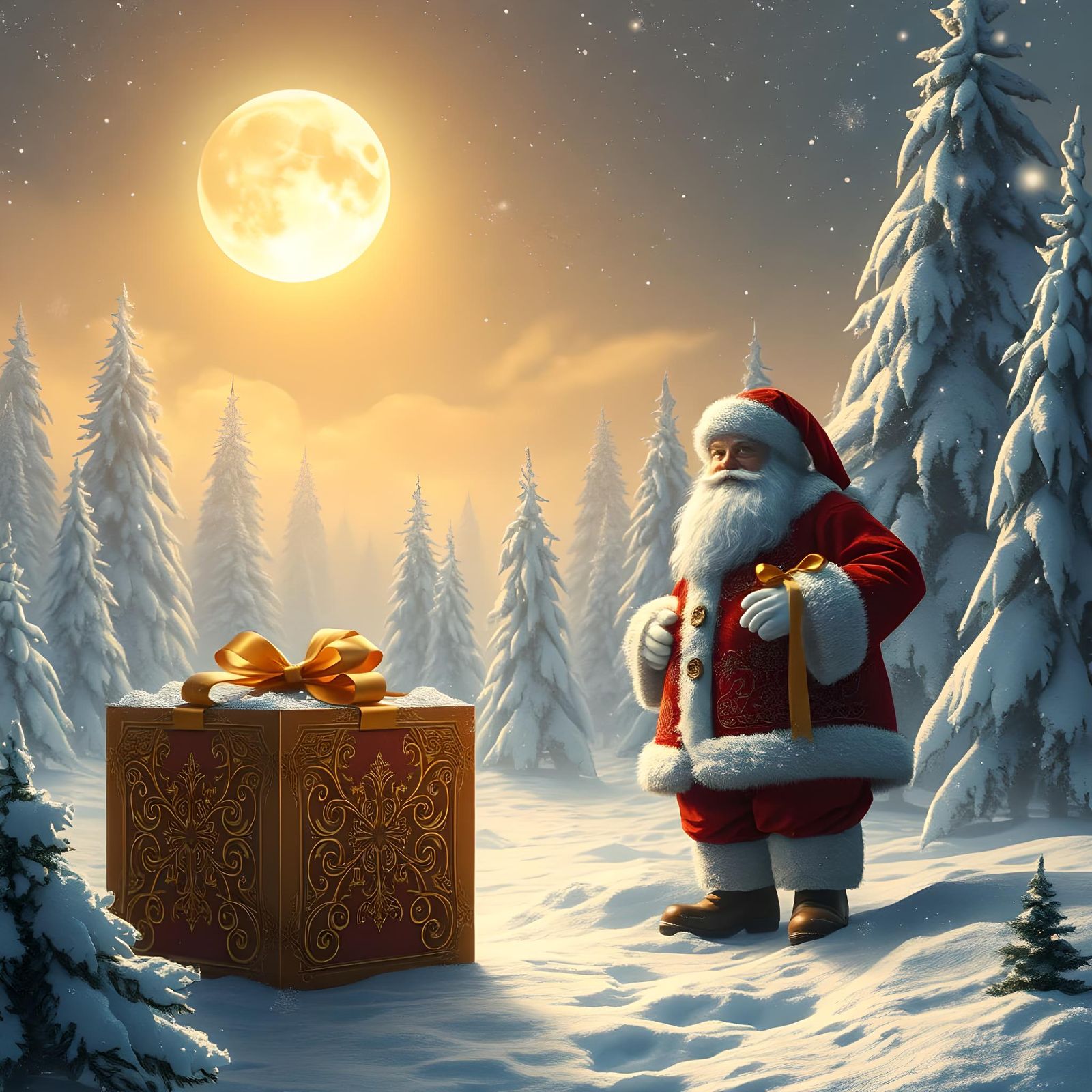 Christmas Day Celebration with Santa in Detailed Painting