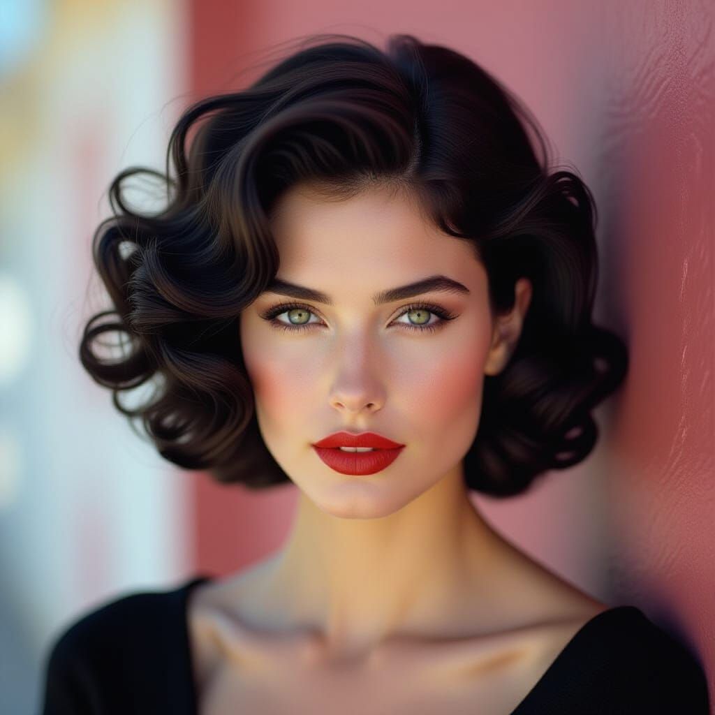 A dramatic, high-contrast portrait in the style of 80s and 9...