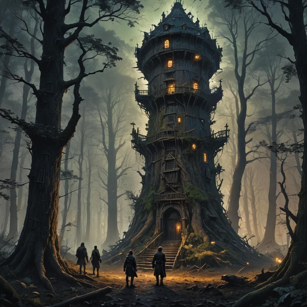 Dark Fantasy: Man and Mutant Son in Forest