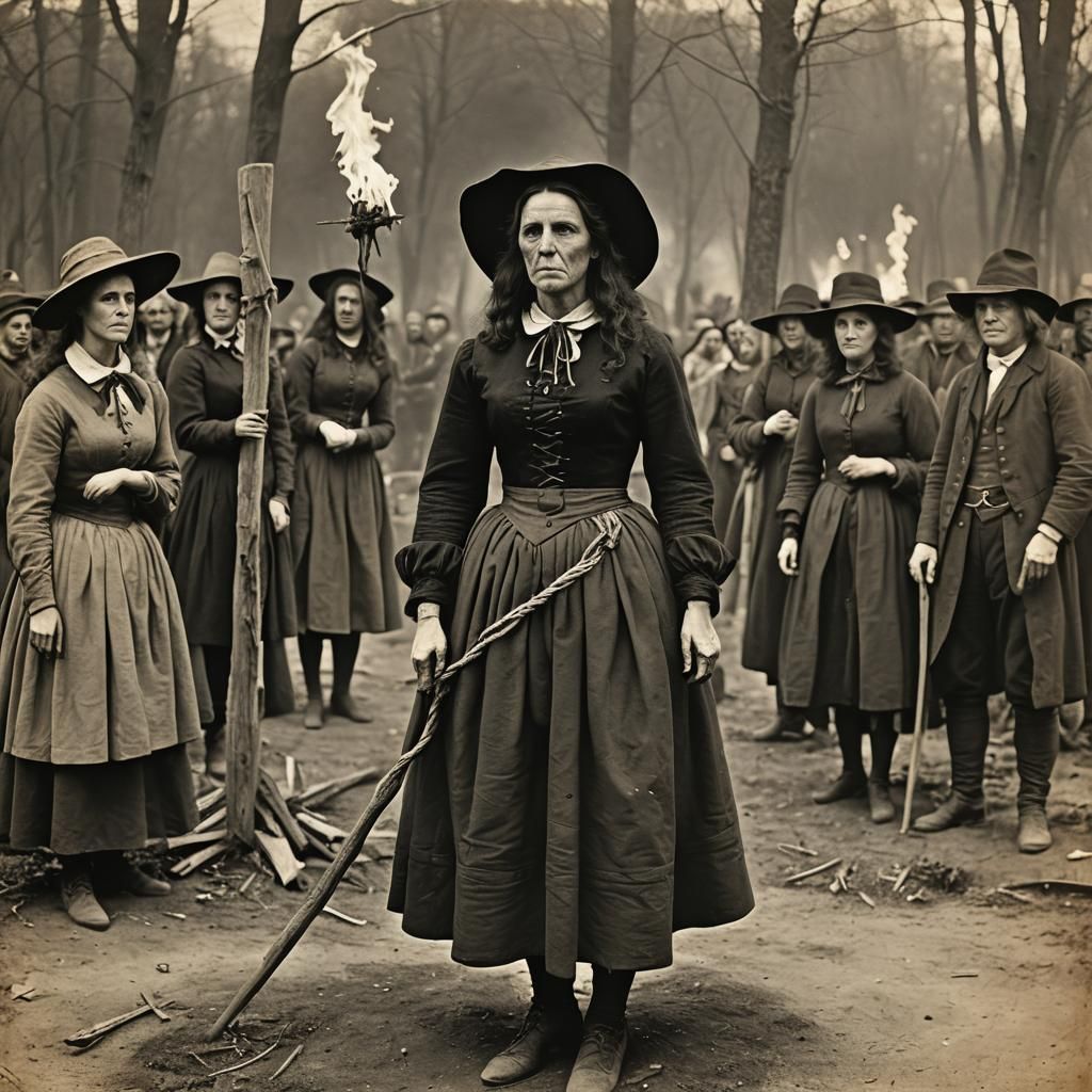 Vintage Witch Burning at Salem Stake Portrait