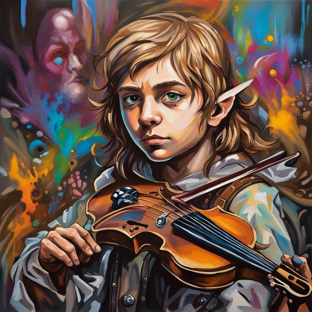 Half-Elf Bard in Oil Painting Graffiti Art