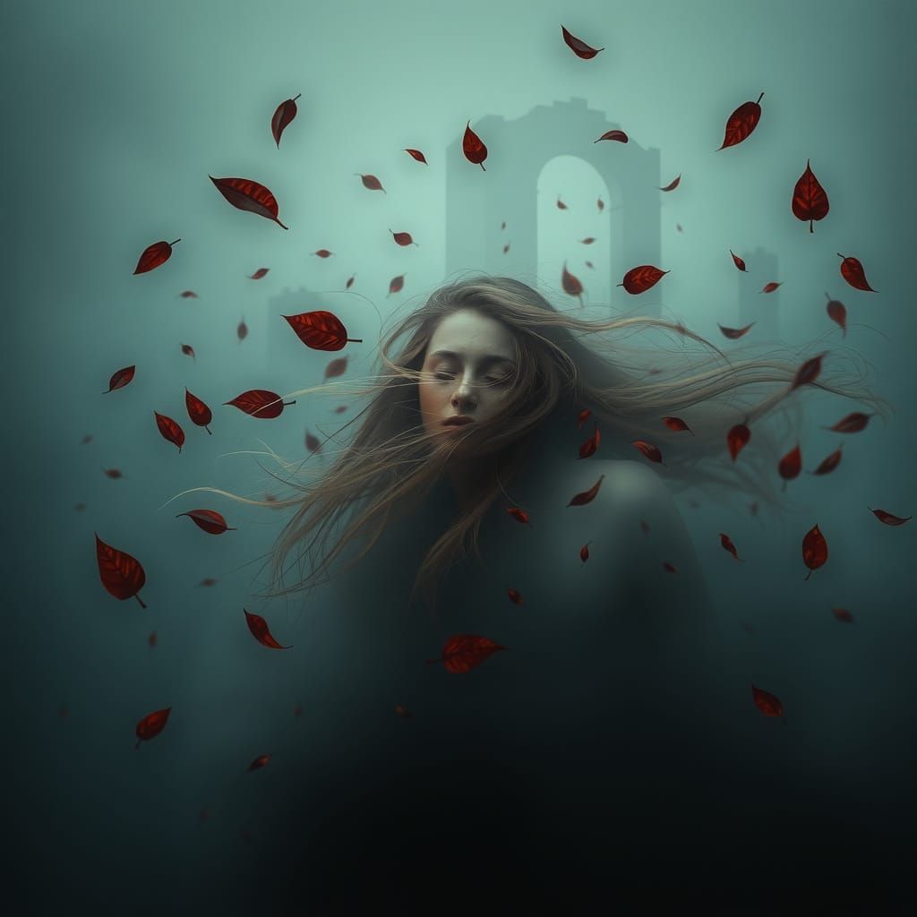 Surreal Solitary Woman in Shadow and Light