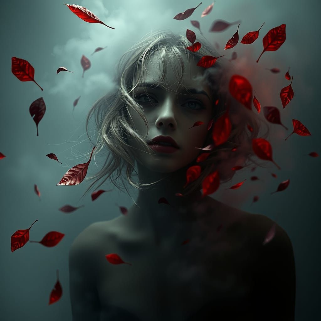 Surreal Haunting Composition of a Solitary Woman in Shadow