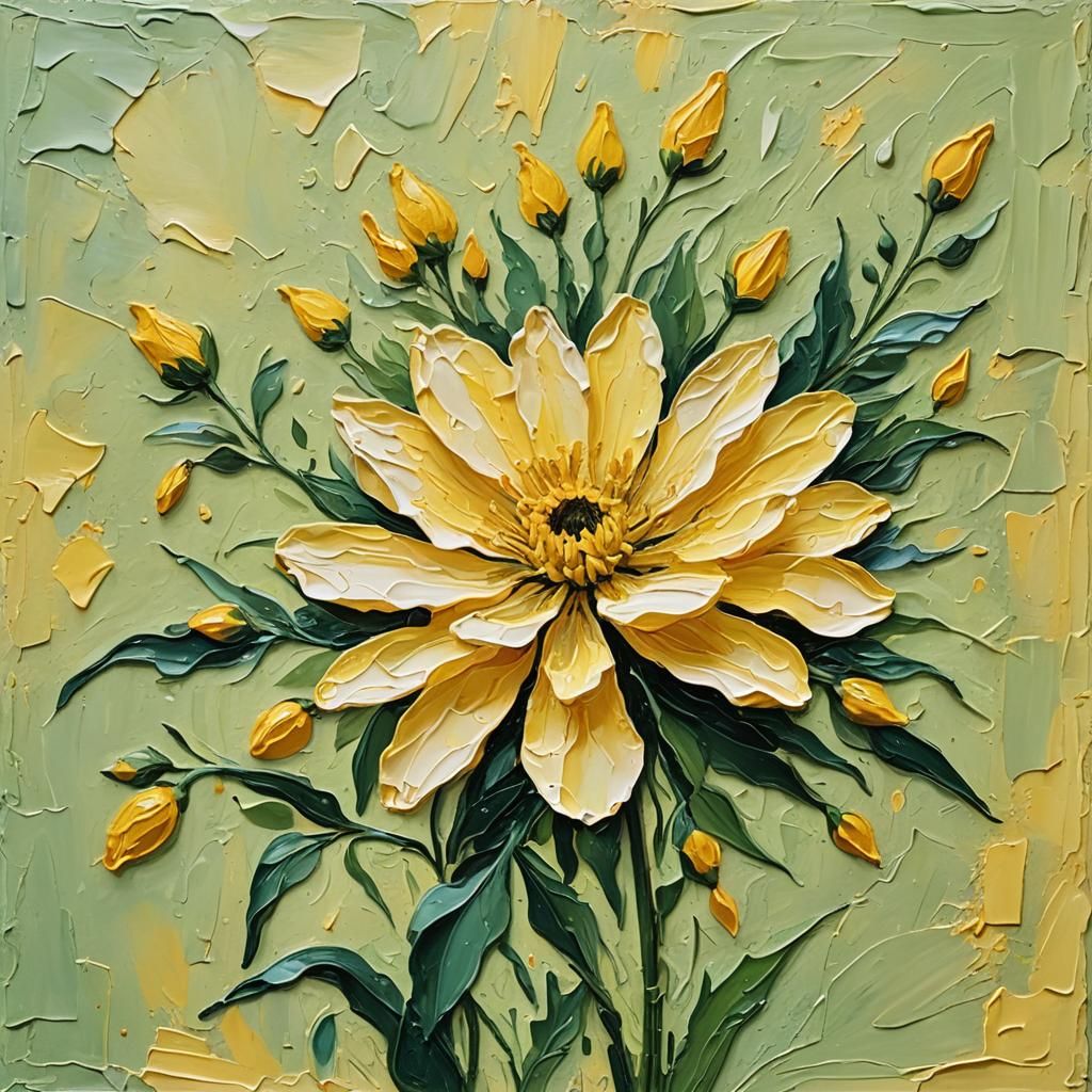 Delicate Yellow Flower as Impasto Painting
