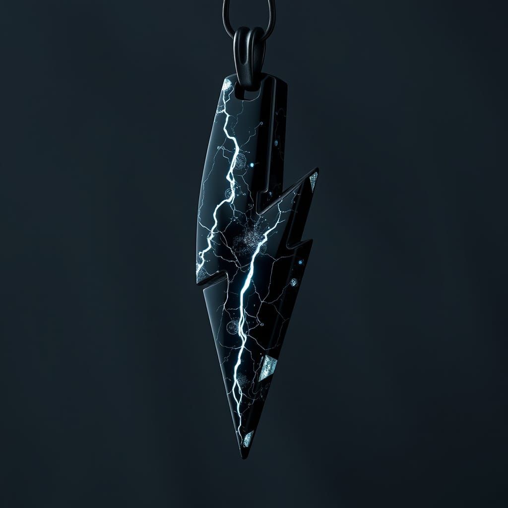 Onyx Lightning Bolt Pendant in Cyberpunk Style