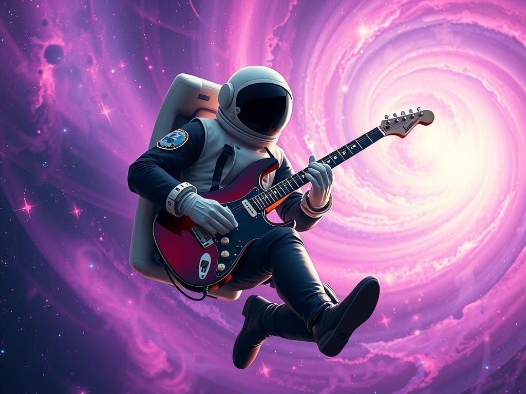 Astronaut Shreds in a Vibrant Galaxy