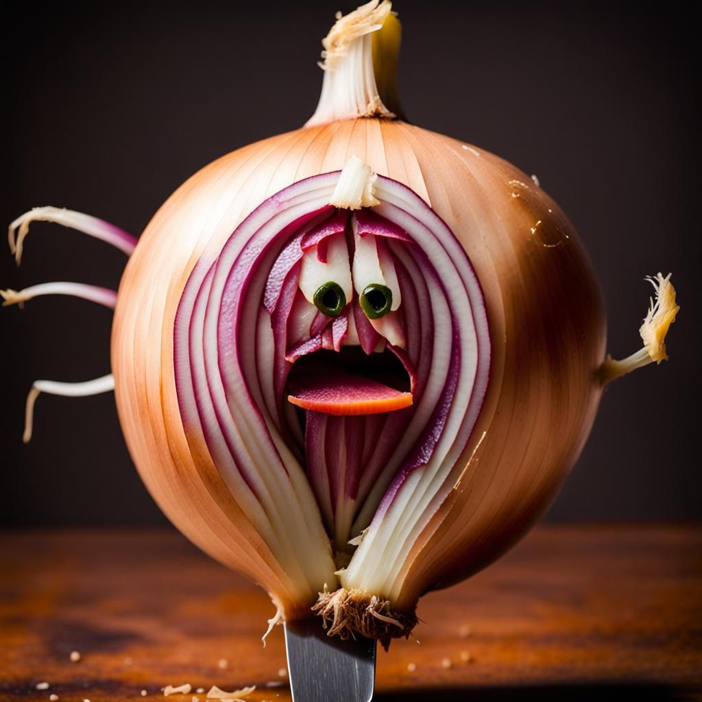 Paranoid Onion Cuts Itself With Knife